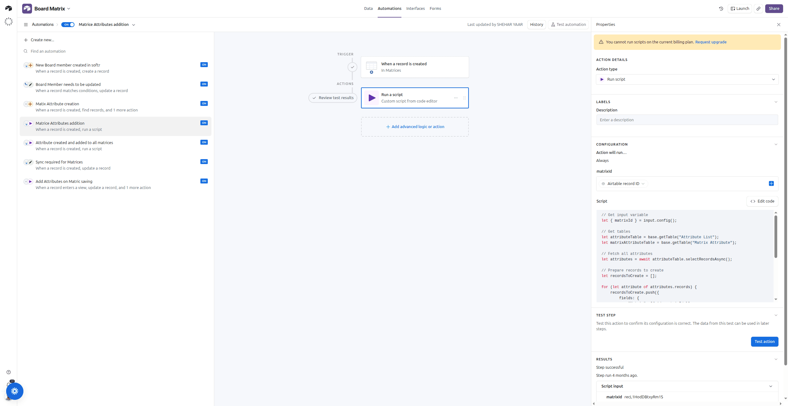 Airtable automations panel — 7 production automations